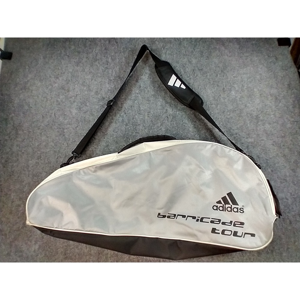 Adidas Barricade Tour Tennis Bag Large Silver Black 3-Stripe Racket Bag